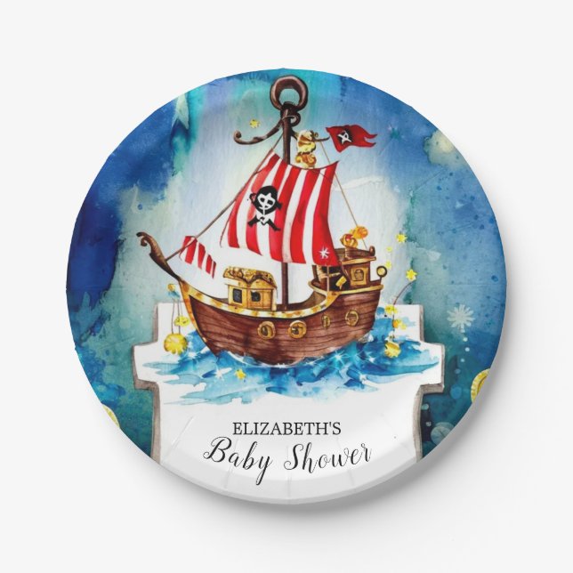 Plato De Papel Boho Treasure Pirate Baby Shower (Anverso)