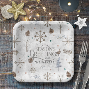 Plato De Papel Boho Twigs & Pinecone Navidades ID986