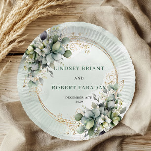 Plato De Papel Boho Verde Polvoriento Nombre Personalizado Botáni