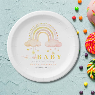 Plato De Papel Boho Watercolor Arcoiris rosa Chica Baby Shower