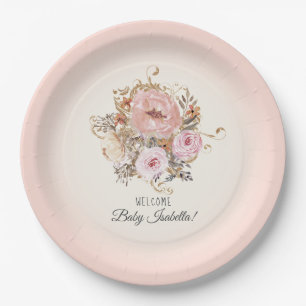 Plato De Papel BOHO Watercolor Fall Floral Rubor Baby Shower