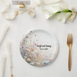 Plato De Papel Boho Watercolor Flor silvestre Personalizado