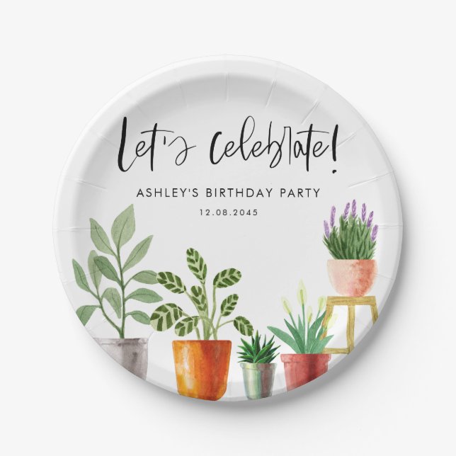 Plato De Papel Boho Watercolor Potter HousePlaces Cumpleaños (Anverso)