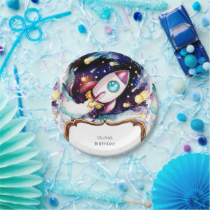 Plato De Papel Boho Watercolor Rocket Cumpleaños