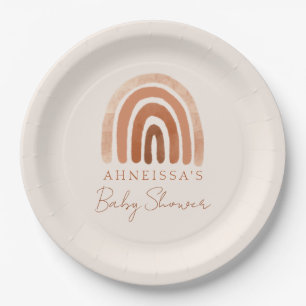Plato De Papel Boho Watercolor Terracotta Rainbow Baby Shower
