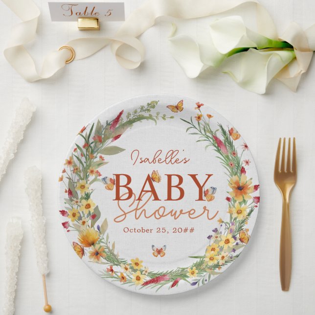 Plato De Papel Boho Watercolor Wildflowers Baby Shower (Boda)