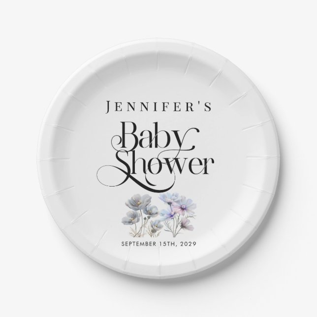 Plato De Papel Boho Watercolor Wildflowers Baby Shower (Anverso)
