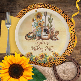 Plato De Papel Boho Western Guitar Sunflowers fiesta de cumpleaño