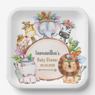 Plato De Papel Boho Wild Giraffe Elephant Baby Shower