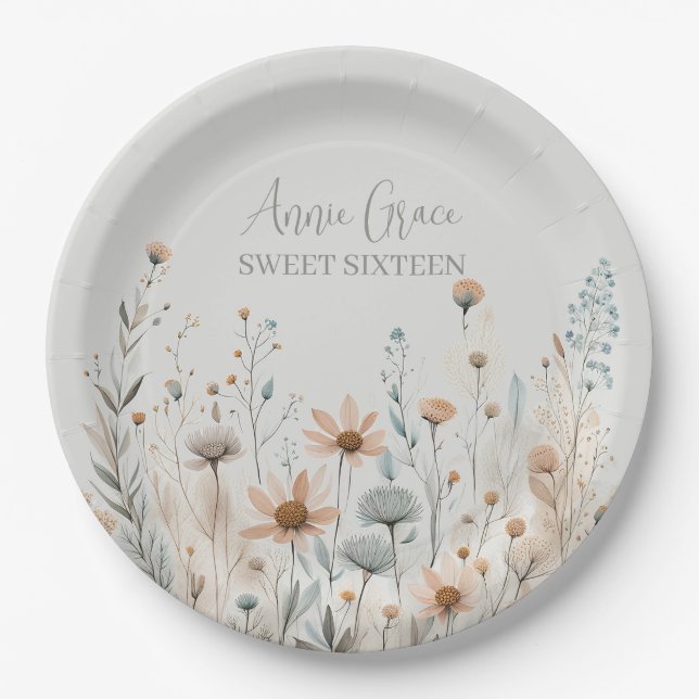 Plato De Papel Boho Wildflower (Anverso)