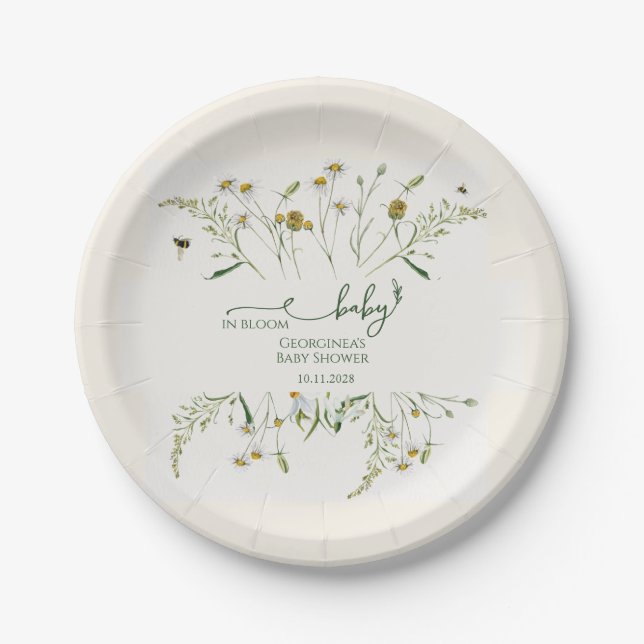 Plato De Papel Boho Wildflower Baby in Bloom Baby Shower  (Anverso)
