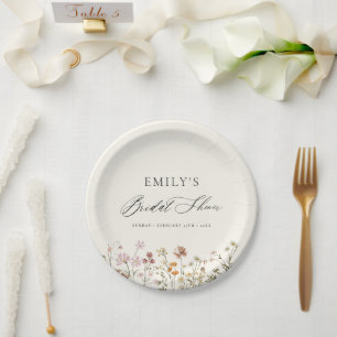 Plato De Papel Boho Wildflower Bridal Shower Garden Script