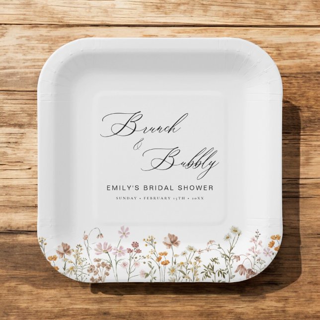 Plato De Papel Boho Wildflower Brunch & Bubbly Bridal Shower (Subido por el creador)