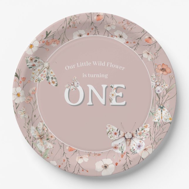 Plato De Papel Boho Wildflower Floral Bebé cumpleaños (Anverso)