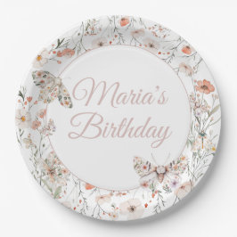 Plato De Papel Boho Wildflower Floral Bebé cumpleaños