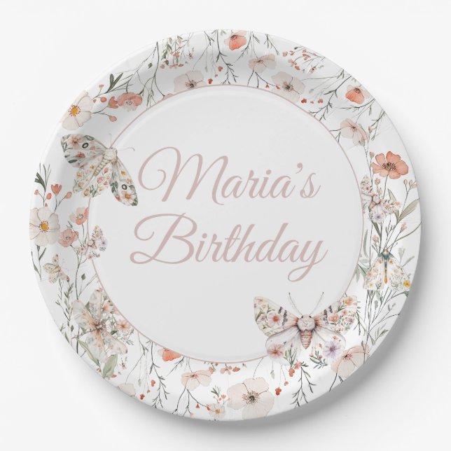 Plato De Papel Boho Wildflower Floral Bebé cumpleaños (Anverso)