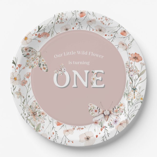 Plato De Papel Boho Wildflower Floral Bebé cumpleaños (Anverso)