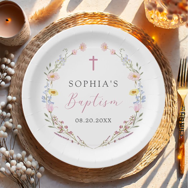 Plato De Papel Boho Wildflower Floral Girl Baptism (Subido por el creador)