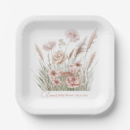 Plato De Papel Boho Wildflower Pink Floral Baby Shower
