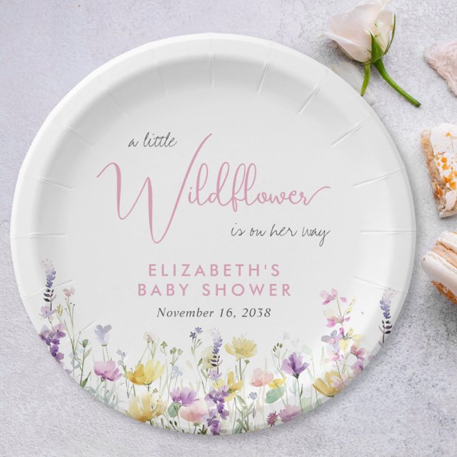 Plato De Papel Boho Wildflower Watercolor Baby Shower (Boho Wildflower Watercolor Baby Shower Paper Plates)