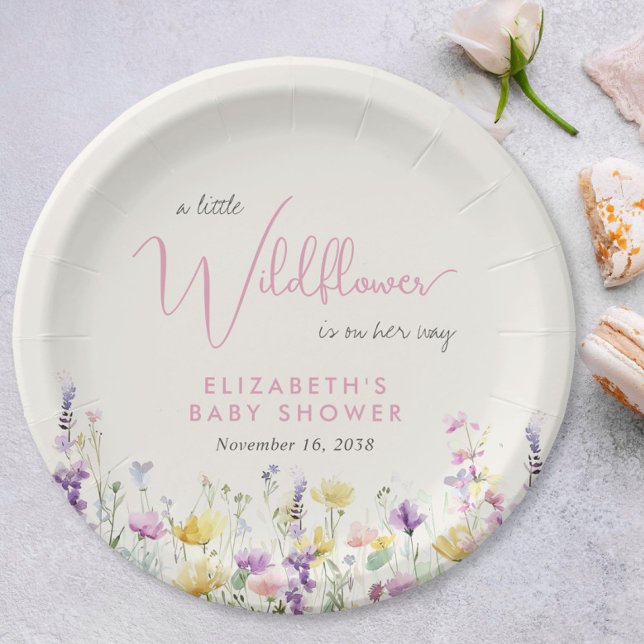 Plato De Papel Boho Wildflower Watercolor Baby Shower (Boho Wildflower Watercolor Baby Shower Paper Plates)