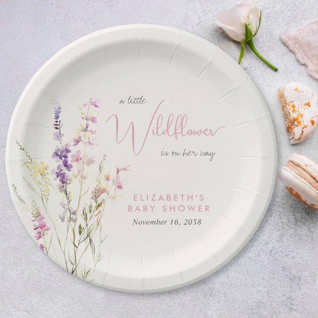 Plato De Papel Boho Wildflower Watercolor Baby Shower (Boho Wildflower Watercolor Baby Shower Paper Plates)