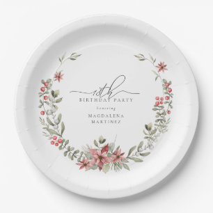 Plato De Papel Boho Winter Greenery Red Floral 18 cumpleaños
