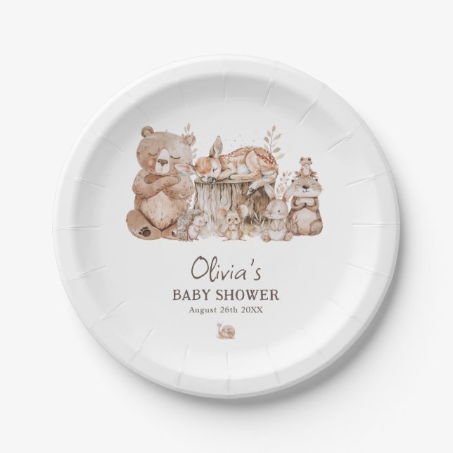 Plato De Papel Boho Woodland Animales Género Neutral Baby Shower (Anverso)