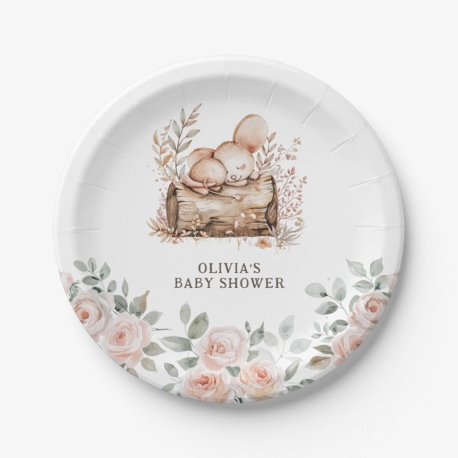 Plato De Papel Boho Woodland Animals & Floral Baby Shower (Anverso)