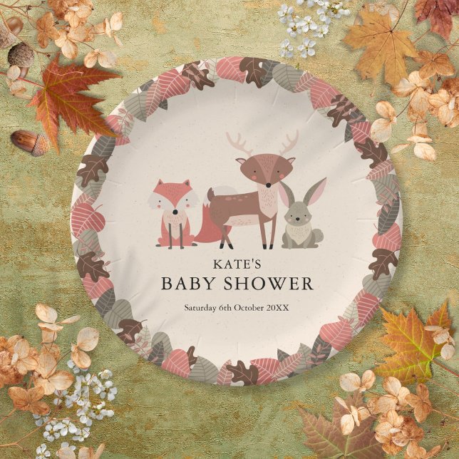 Plato De Papel Boho Woodland Animals Forest Baby Shower (Boho Woodland Animals Forest Baby Shower Paper Plates)