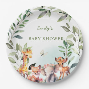 Plato De Papel Boho Woodland Baby Shower Greenery Forest Animals