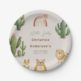 Plato De Papel Boho Woodland Bear Leon Fox Cactus Baby Shower