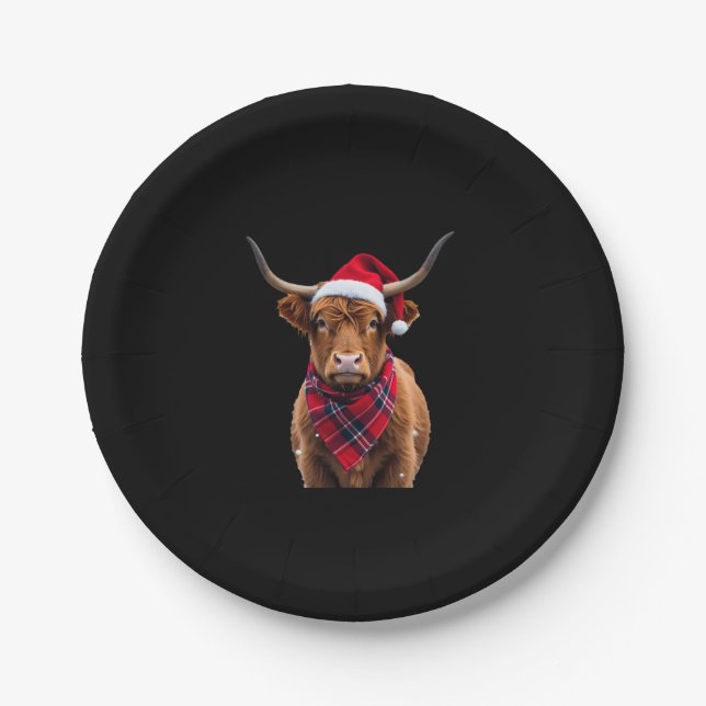 Plato De Papel Boho Xmas Christmas Highland Cow T-Shirt (Anverso)