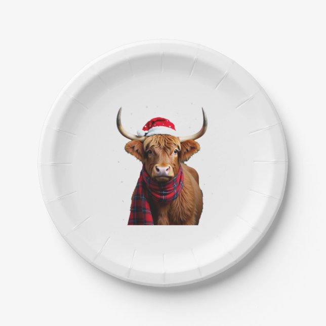 Plato De Papel Boho Xmas Christmas Highland Cow T-Shirt (1) (Anverso)