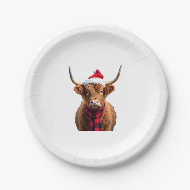 Plato De Papel Boho Xmas Christmas Highland Cow T-Shirt (3) (Anverso)