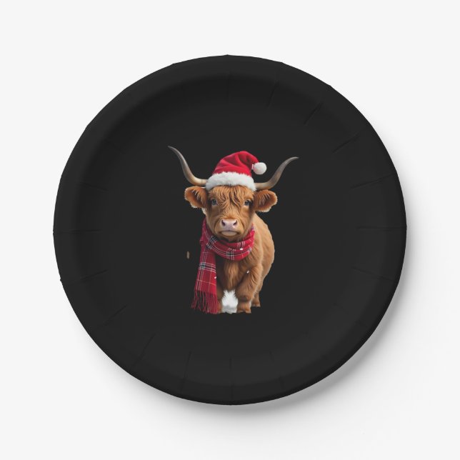 Plato De Papel Boho Xmas Christmas Highland Cow T-Shirt (3) (Anverso)
