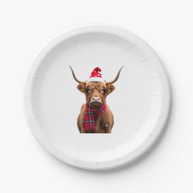 Plato De Papel Boho Xmas Christmas Highland Cow T-Shirt (4) (Anverso)