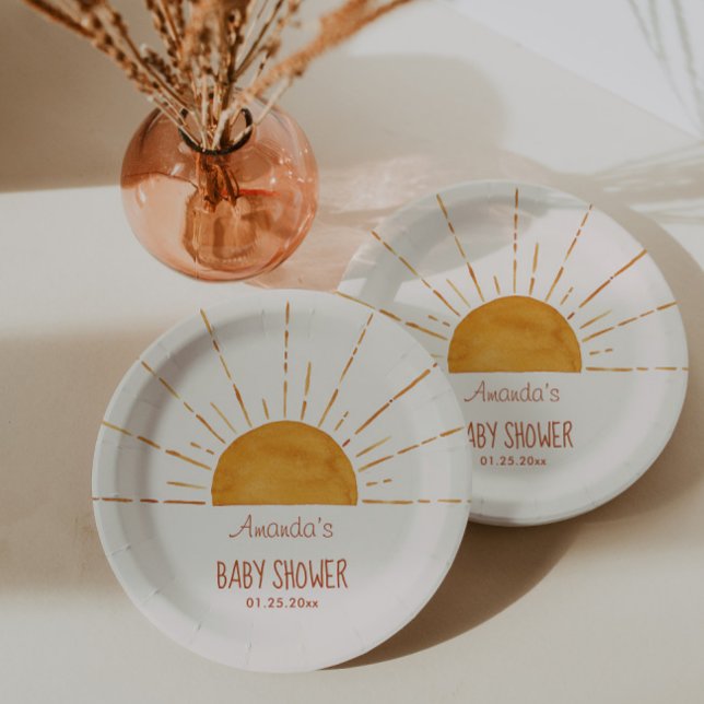 Plato De Papel Boho Yellow Sunshine Baby Shower (Subido por el creador)
