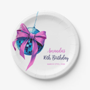 Plato De Papel Bola de Disco de Cumpleaños 16 Dulce Arco Rosa Acu