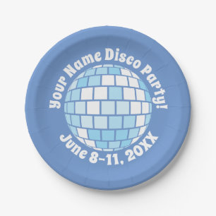 Plato De Papel Bola de discoteca azul retro PERSONALIZADA