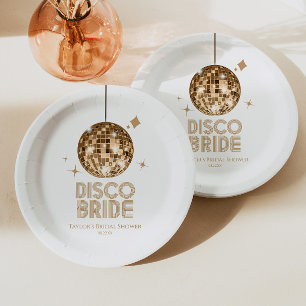 Plato De Papel Bola de Discoteca de Oro Novia de Boda Despedida d