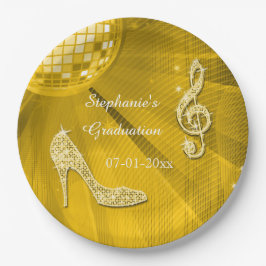 Plato De Papel Bola de Discoteca de Oro y Tacones Graduación
