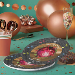 Plato De Papel Bola de Discoteca Roja Chic Graduación Divertida