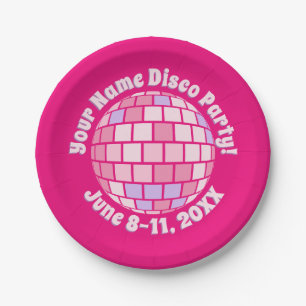 Plato De Papel Bola de Discoteca Rosa Retro PERSONALIZADA