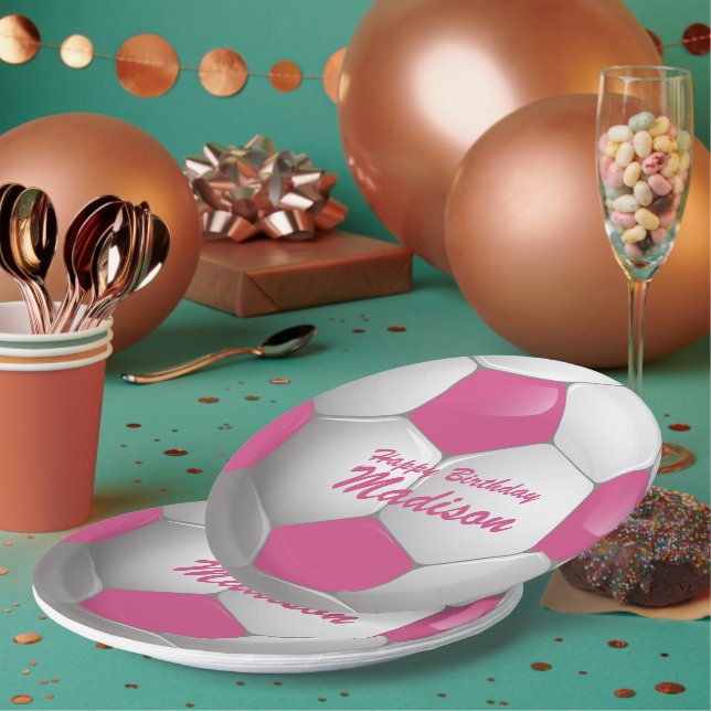 Plato De Papel Bola de fútbol de cumpleaños de personalizable ros (Multi)