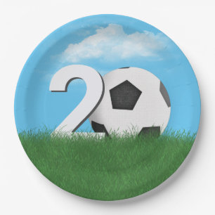 Plato De Papel Bola de Fútbol por 20 Años en Grasa Verde