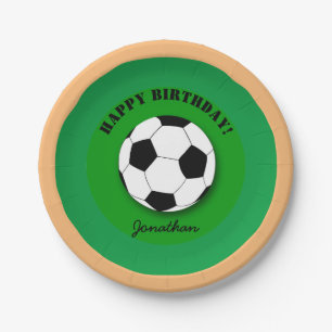 Plato De Papel Bola de fútbol y deseo de cumpleaños de fútbol (Fi