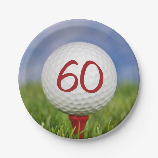 Plato De Papel Bola de golf de 60 años (Anverso)