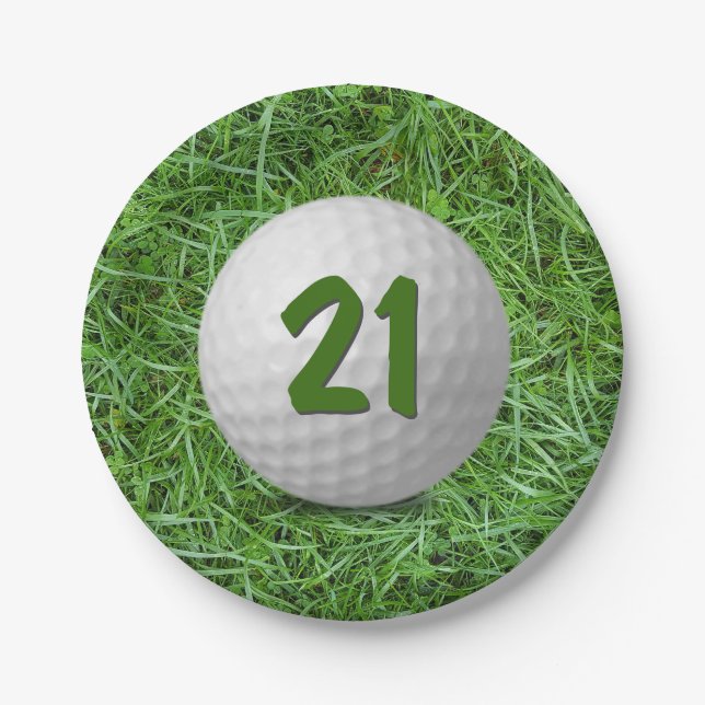 Plato De Papel Bola de golf de cumpleaños 21 en placa de papel de (Anverso)