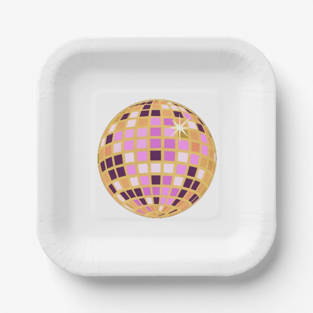 Plato De Papel Bola Disco Moderna Gold Purple Retro (Anverso)